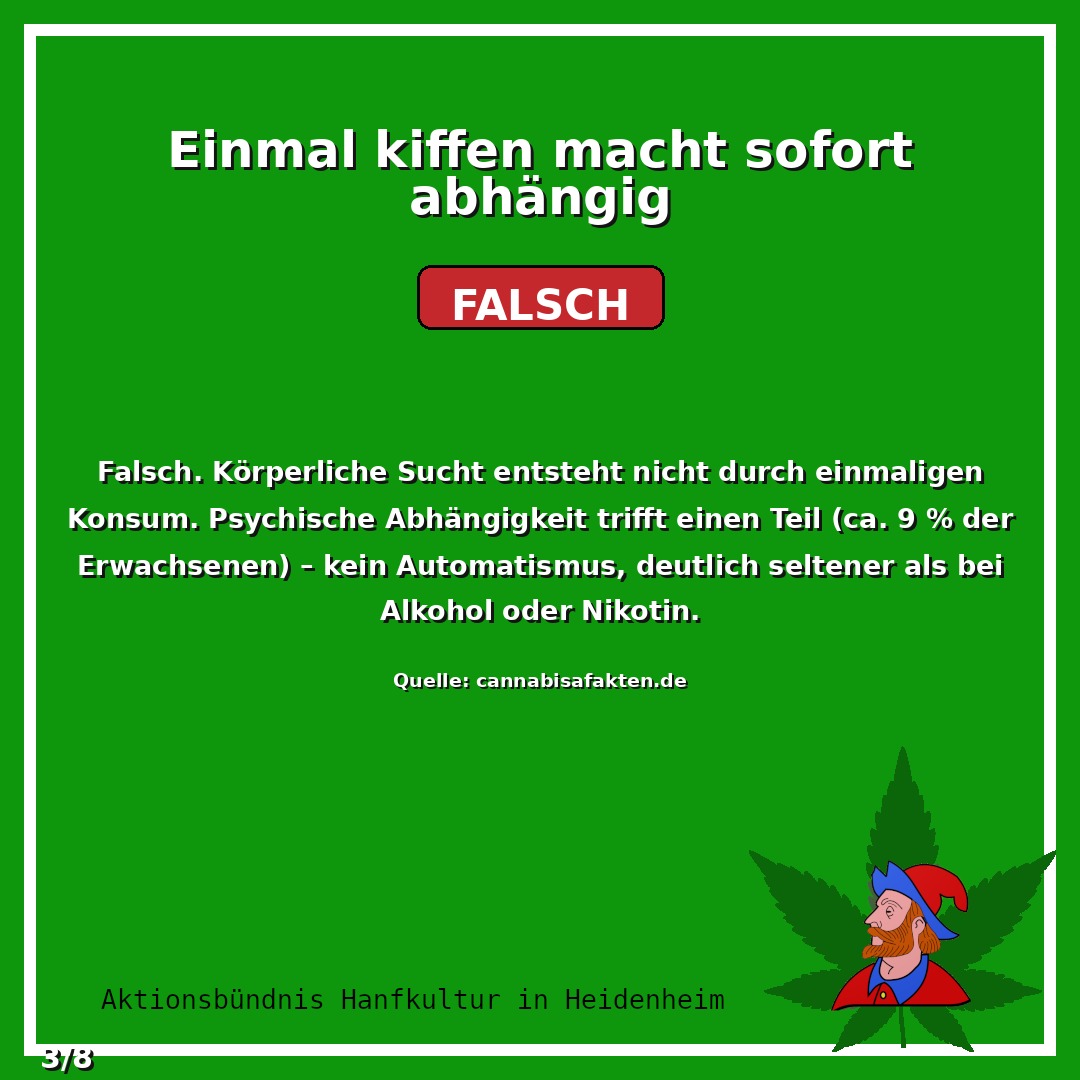 Psychische Abhängigkeit trifft einen Teil (ca. 9 % der Erwac
