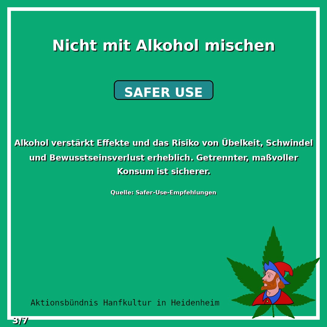 Alkohol verstärkt Effekte und das Risiko von Übelkeit, Schwi