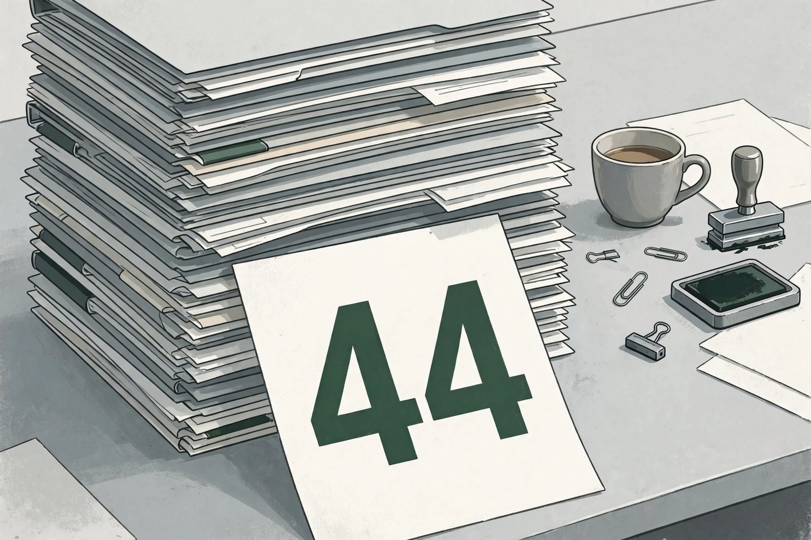 Illustration Warteliste — Platz 44 im Genehmigungsstau (generiert mit Muse)